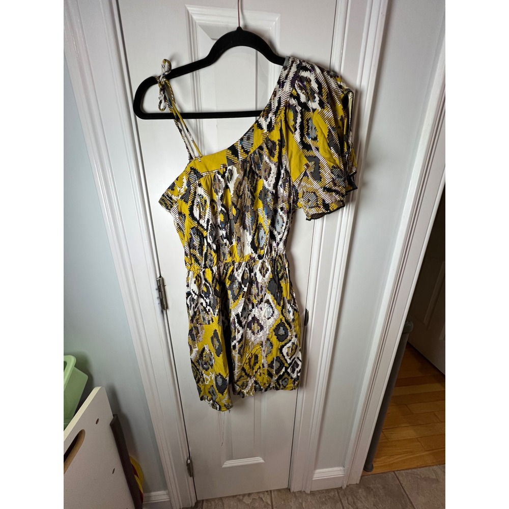Julies Closet One Shoulder Mini Dress Yellow Geometric Abstract Rayon 61332DR M